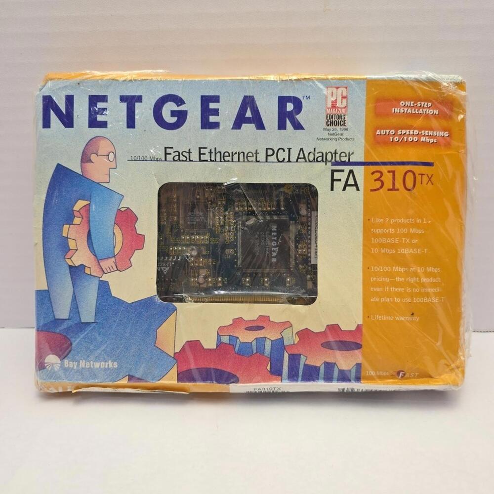 Vintage NETGEAR  Ethernet PCI Network Adapter FA310TX 10/100 Sealed, Damaged Box